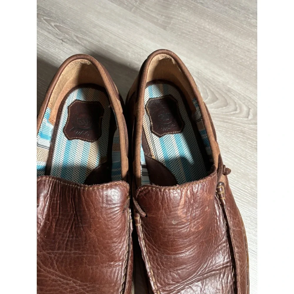 Born Mens 9 1/2 Brown Leather Loafers Moc Toe Slip On Boat Shoes Casual Heritage